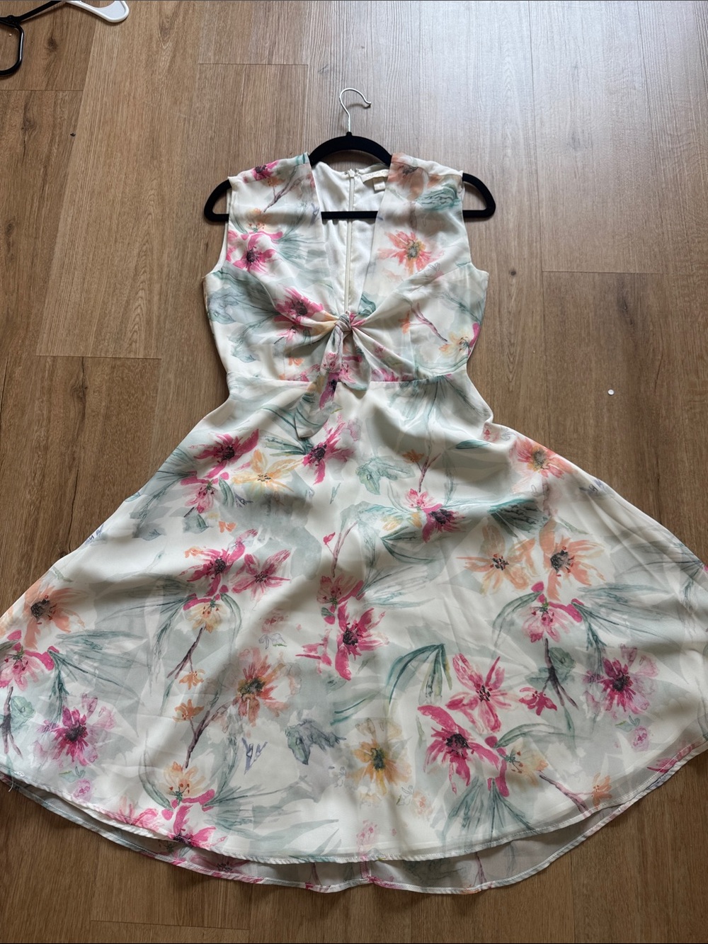 Yumi Kim Ivory Midi Dress with Pink & Green Floral Print